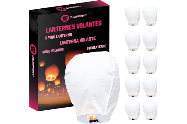 TellementHappy™ Kinesisk flygande lykta, 100 % biologiskt nedbrytbart vitt premiumpapper, mäter 90 cm x 60 cm, perfekt för evenemang, bröllopsfester, nyår, inklusive 10 st