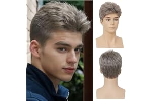 ‎SIUDUS Siudus Men's Short Grey Wig Natural Layer Shaggy Synthetic Fibre Hair Wig for Guy Male Daily Cosplay Wig