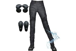 SHUOJIA Jeans de moto pour femme, imperméable, coupe-vent, avec protections amovibles pour les hanches et les genoux, plusieurs poches, Noir, XL