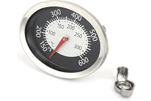GLOWYE 66070 Oval Thermometer for Weber Q1200 Q120 Q2200 Q220 Series Grill, 2-1/8" Dia Accurate Temperature Gauge Replacement for BBQ Charcoal Smoker Grills