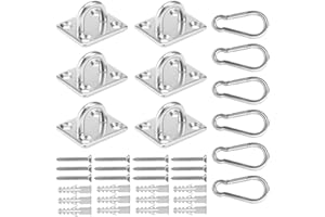 AISHOW 12 Pezzi M5 Piastra Oculare in Acciaio Inossidabile 304 Placca Oculare Ganci e Moschettone Piastra Ancoraggio Gancio da Muro con Occhiello Piastra di Copertura Gancio Soffitto con Viti