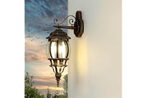 LICHT-ERLEBNISSE Lanterne murale en aluminium et verre noir cuivre antique IP44 Entrée Balcon H:54 cm E27 Luminaire extérieur rustique de style campagnard Jardin BREST