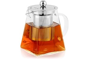 Spring Chef Square Glass Tea Pot with Infuser, Heat-Resistant Borosilicate Glass Teapot with Strainer, Removable Infuser Tea Pot Handmade for One Person-350ml/11.83oz