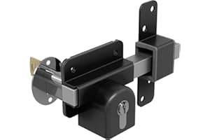 GateMate Long Throw Gate Lock 1490086, Euro Profile Keyed Both Sides Gate Lock for Sheds, Gates & Garage Doors, 316 Stainless Steel, for Wooden Gates & Doors Up to 2” Thick (50mm), Black, 5 Keys