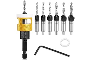 BURTOK Lot de 8 Forets à Chanfreiner, Fraise Bois avec Butée de Profondeur, Perçage Précis, Queue Hexagonale 1/4", en HSS, pour le Bois et Travaux de Menuiserie