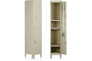 Brigros - Armadietto Metallico Multiuso, Armadio Spogliatoio Salvaspazio Con Serratura, Armadietto Vari Ripiani Con Ante In Metallo Per Ufficio O Spogliatoio (2 Ante, Avorio)