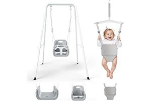 MINENICE 4-in-1 Schaukeln & Baby Türhopser Set für Kleinkinder, Schaukelset für Kinder Faltbarer Metallständer für drinnen und draußen, einfach zu montieren und aufzubewahren (Weiß)