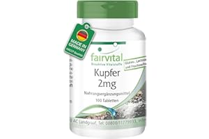 Fairvital | Cuivre 2mg - pour 100 jours - VEGAN - Hautement dosé - 100 comprimés - compléments alimentaires forme bisglycinate
