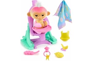 Fingerlings Juego interactivo de bebé mono 2023 con cuna y silla alta 2 en 1, y 6 accesorios (a partir de 5 años)