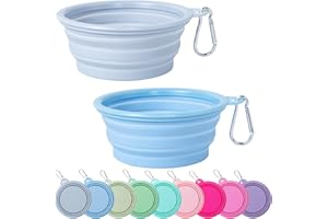 SLSON Collapsible Dog Bowl, 2 Pack Macaron Color Foldable Travel Dog Feeder Bowl Portable Silicone Pet Food Water Dish for Dogs Cats Camping Hiking (Macaron Blue and Light Grey)