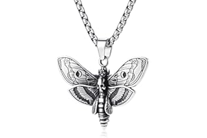 WESTMIAJW Skull Pendant Necklace Stainless Steel Gothic Halloween Punk Death Head Moth Skull Necklace Jewellery for Men Women 60cm