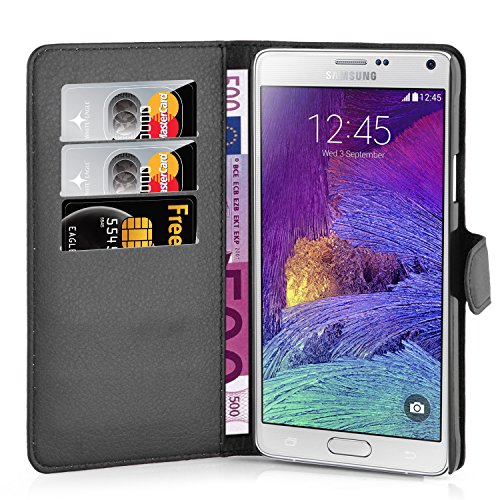 Cadorabo – Book Style Hülle für Samsung Galaxy NOTE 4 – Case Cover Schutzhülle Etui Tasche mit Standfunktion und Kartenfach in PHANTOM-SCHWARZ - 2