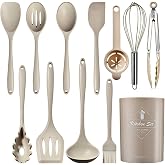 Silicone Kitchen Utensils Set (12 Piece) with Stainless Steel Handle, Heat Resistant and Non-Stick Utensil Holder Dishwasher