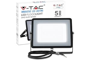 V-TAC SKU.413 - Projecteur LED Slim 100W IP65 4000K, Aluminium, Étanche, Noir, Hauteur x Largeur x Profondeur : 29,1 x 24 x 3 cm