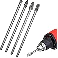4PCS Carbide Rotary Burr Set 1/4, 155mm Length Long Shank Double Cut Die Grinder Drill Bits for Metal Wood Jade Carving Engraving Polishing Drilling Milling Cutting