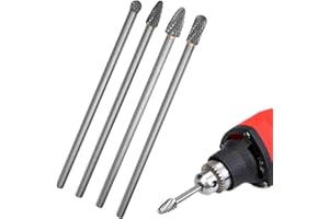 VIOWEY 4PCS Carbide Rotary Burr Set 1/4, 155mm Length Long Shank Double Cut Die Grinder Drill Bits for Metal Wood Jade Carving Engraving Polishing Drilling Milling Cutting