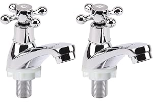GENERIC 2PCS Bathroom Sink Taps 1/4" Basin Taps Hot and Cold Bathroom Sink Tap Traditional Chrome Brass Polished Cross Lever Wash Basin Tap