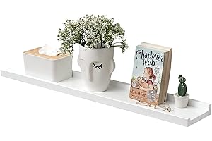 Gieanoo Regał ścienny, biała, listwa na zdjęcia, drewno dębowe, montowane na ścianie, regał wiszący do sypialni, kuchni, łazienki, salonu (60 cm x 15 cm)