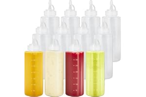 AKOLAFE Lot de 12 bouteilles de sauce en plastique de 355 ml avec buses à presser - Bouteilles à condiments avec bouchons, bouteille de ketchup pour tomate, huile et condiment