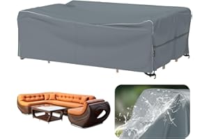 Velway Large Garden Furniture Covers - 270x180x71cm Outdoor Furniture Covers Waterproof Tear-Resistant Anti-UV with Reflective Strip Air Vent 600D Windproof Rattan Sofa Set Patio Table Cover - Grey