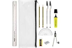 Alimos GCSE Complete Exam Stationery Bundle Set Bundled With Bic Pens, Geometry Set & Clear Exam Pencil Case Back To School Kit