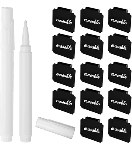 16 Clip Portaetichette Per Cestini - Lavagna Cancellabile | Organizzatore Per Casa E Ufficio | Con 2 Penne