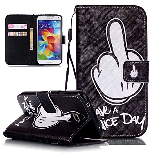 Samsung Galaxy S5 Case with Strap,Samsung Galaxy S5 Case Flower Pink,Samsung Galaxy S5 Cover Wallet,TOCASO Flip Stand Case Folio Book Style Portable Carrying Protective Cases Covers Colorful PU Leather Anti Scratch Bumper Shell Money Pocket ID/Credit Card Holder Slot Magnet Case for Samsung Galaxy S5 (Finger Black)