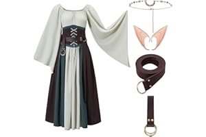 Joellfuner Mittelalter Kleid Damen, Renaissance Kleid Damen, Viktorianisches Kostüm Damen, Mittelalter Kostüme Damen mit Hüftgürtel, Elfenohr, Kopfschmuck für Faschingskostüme Karneval Party