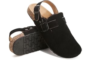 Otoepazm Zoccoli Donna Semichiusi in Pelle Scamosciata, Sabot Uomo Unisex Peluche Fodera Plantare Sughero Fibbia Regolabile