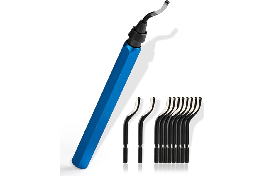 Acual Deburring Tool Set with Metal Handle, Hand Deburrer with 10 BS1010 HSS Replacement Blades, 360° Rotary Deburring Tool for Metal, Plastic, 3D Printing, Aluminium & PVC