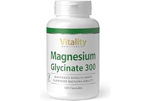 ‎VITALITY NUTRITIONALS Magnesium Glycinat Hochdosiert, Kapseln mit 300 mg Bisglycinat pro Tagesdosis (120 Stk) Muskeln, Knochen Nahrungsergänzung Vitality Nutritionals by VitaminExpress