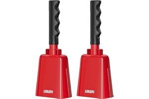 8 Inch Steel Cow Bell with Handle, LEKATO 2 Pieces Noise Makers Cow Bell for Football Game Sports Events Hand Bell for Cheering at Football Field Party Farm Ranch (Red)