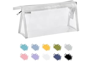 Soul Projekt White Clear Pencil Case, Makeup Travel Bag, School Supplies, Portable PVC Pouch Organizer for Students, Exam, Stocking Filler, Kids, Girls Gifts for Women, Cosmetic Toiletry Bag