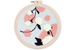 Figured'Art Punch Needle Kit Complet pour Adultes et Enfants - Boules de Gui - Parfait pour Débutant. Set prêt à broder taille 20x20cm avec cadre circulaire