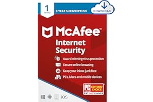 McAfee Internet Security 1-Device 2025, Real-Time PC Protection from New and Evolving Threats, 3-Year Subscription with Auto-Renewal, Digital download, PC/Mac/iOS/Android