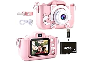 Malay Kids Digital Video Camera - 1080P HD Toy for 3-12 Year Old Boys/Girls, Birthday Festival Gift, USB Rechargeable Selfie Camera With 32GB SD Card and Card Reader (Pink)