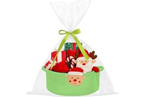 powerking Small Woven Basket with Gift Bags and Ribbons, Empty Decorative Gift Chest Box for Women Men, Hamper Gift Basket for Baby Shower, Graduations, Birthday, Housewarming