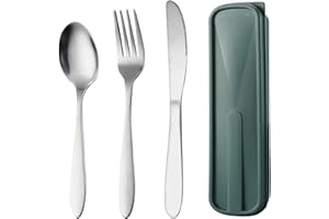 MIKIHAT 4 Stück Besteck Set aus Edelstahl, Campingbesteck Essbesteck Camping Besteckset, Tragbare Utensilenset Lunchbox Löffel Gabel Messer, Outdoor Reisebesteck Leichtes Gesund für Picknick Arbeiten Wandern