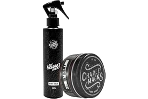 Charlemagne Saltvattenspray (Stark Stadga) och Matt Pomada (Stark) | Volym, Textur och Flexibel Styling – Vattenbaserad, Lätt att Tvätta Ur, Värmeskydd – Made in Germany