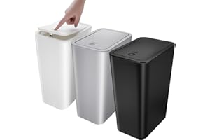 Wrymish 3 Stück Mülleimer Bad, 10 l Küchenabfalleimer, Küchen Mülleimer mit Deckel, Kleiner Mistkübel aus PP Material für Küchen, Bad, Schlafzimmer, Kinderzimmer, Büro, WC (Schwarz, Weiß, Grau)