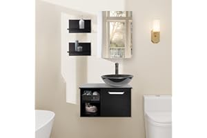 ZealWe Bathroom Furniture Set, Wash Basin with Base Cabinet, Vanity Unit and Mirror, Bathroom Furniture with Hanging Bathroom Cabinet, Wall Shelf, Countertop Basin, 42 cm, Teal Green