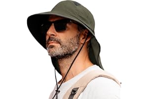 TOP-EX Chapeau de soleil unisexe à large bord pour homme avec protection de la nuque, porte-lunettes de soleil, chapeau d'été pour safari, chapeau d'été imperméable et pliable