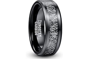 TUNGSTORY Bague Tungstène pour Hommes Femmes 4mm/8mm Incrustée d'une Imitation de Météorite Alliance Simple pour un Mariage Élégant Confortable à Porter Taille