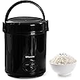 Rasonic Electric Mini Rice Cooker for 1-2 People, 0.4L Portable Travel Small Rice Cooker with Non-Stick Pot, 15-Min Fast Cooking & Auto Keep Warm Feature, One Touch Design - Black