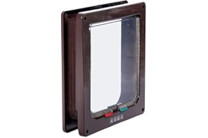 ‎BUSDUGA BUSDUGA 2836 Katzenklappe 4 Wege, Magnet-Verschluss, ideal auch für große Katzen, 23,5x25 mit Bürstendichtung (braun)