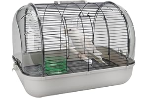 xixi-home Portuccello per animali domestici, gabbia per pappagalli, grande, portatile, trasparente, traspirante, con scatola per alimenti, bastoncino in piedi, per galletti(grigio chiaro)