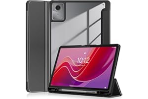 YRH Funda para Lenovo Tab M11 con soporte para bolígrafo de 11 pulgadas 2024, [Auto Wake/Sleep] Transparente Back Cover for Tablets Lenovo M11 [TB330FU /TB330XU] (Negro)
