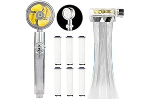 NAUXIU Douchette, Pommeau de Douche anti calcaire economie deau, Pommeau de Douche Helice Haute Pression Pivotant à 360 °, Filtre à Trois Niveaux Système de Filtrage avec,6 Coton PP Remplaçable (or)