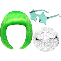 Coole Grüne Party-Perücke Mit Passender Brille & Haarnetz – Perfekt Für Halloween, Cosplay & Mottopartys