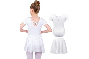 MYSSUCI Ballettkleidung Mädchen Ballettkleid Kinder Kurzarm Baumwolle Ballettanzug Tanzbody Tanzkleid mit Chiffon Rock Tütü 3-11Jahre